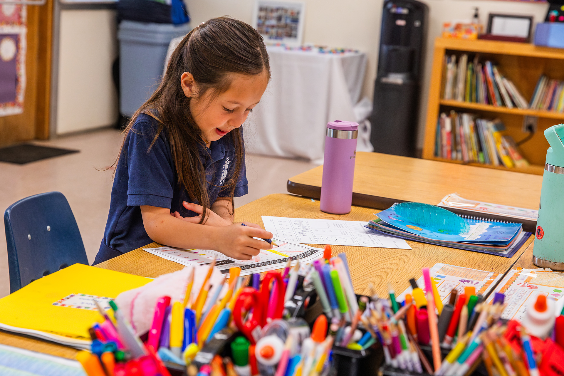 Elementary group working at a table